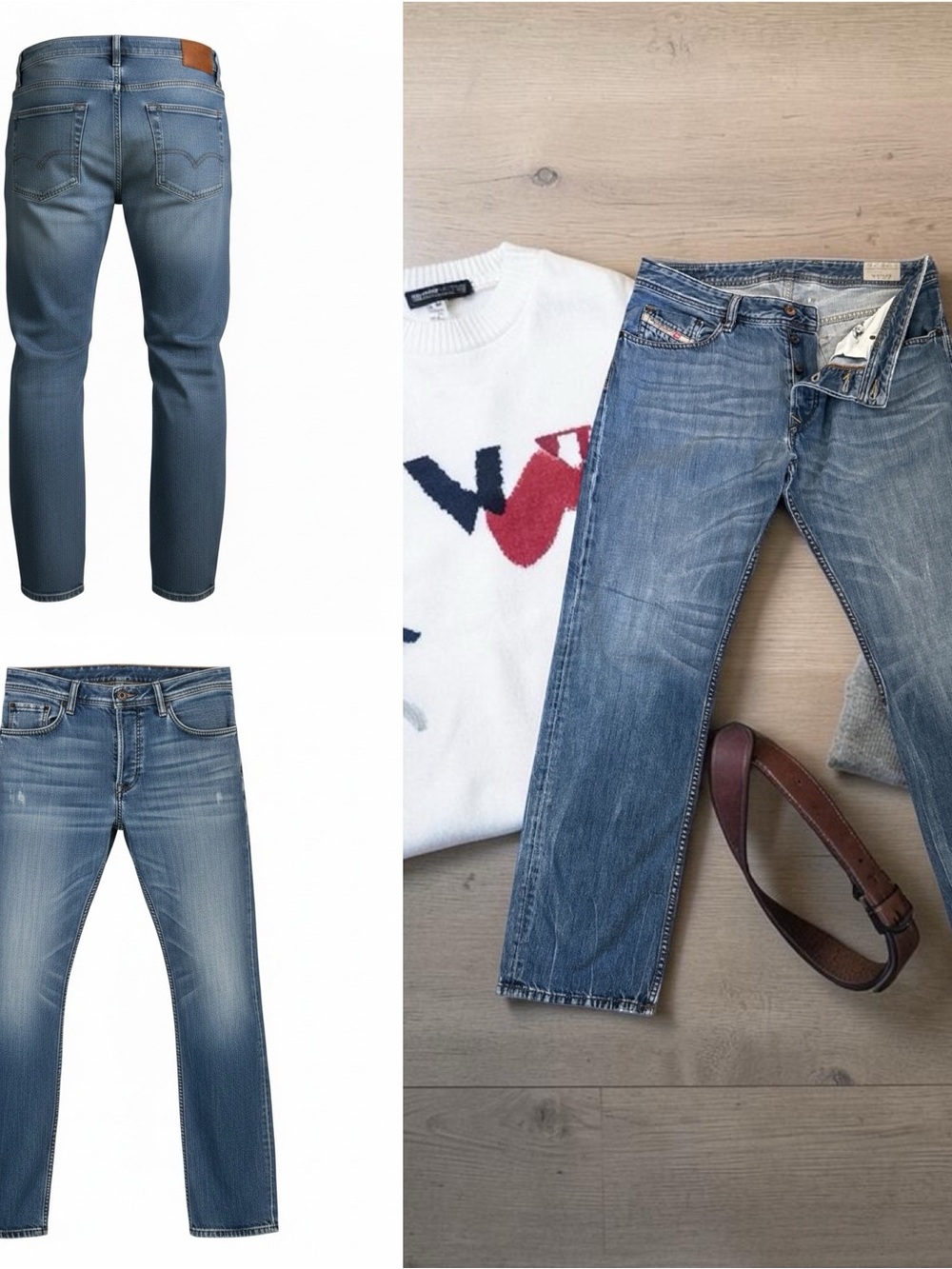 Diesel Waykee 0833M Jeans Men 33x32 Blue Straight Leg Distressed Denim
